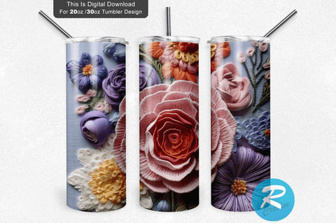 Embroidered Flowers 20 Oz Tumbler Design Sublimation Regulrcrative 