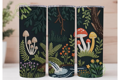 Embroidered Forest Mushrooms Tumbler Sublimation PixelChick 