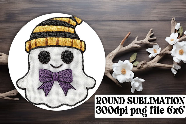 Embroidered Ghost Sublimation Circle Sublimation afrosvg 