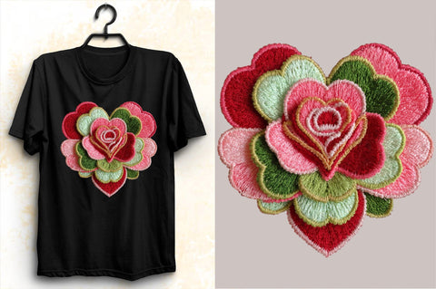 Embroidered heart-shaped rose Sublimation SVGArt 