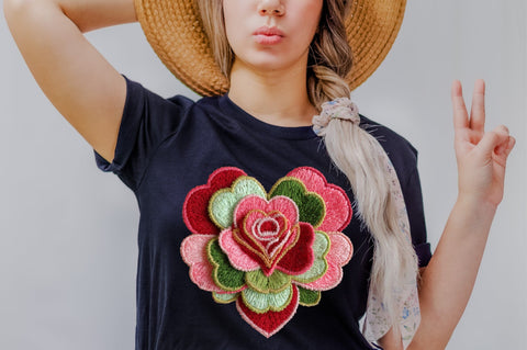 Embroidered heart-shaped rose Sublimation SVGArt 