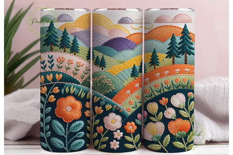 Embroidered Landscape 20oz Tumbler Wrap Sublimation PixelChick 