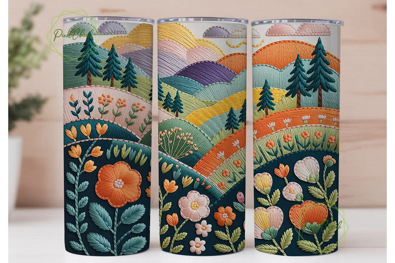 Embroidered Landscape 20oz Tumbler Wrap Sublimation PixelChick 