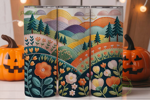 Embroidered Landscape 20oz Tumbler Wrap Sublimation PixelChick 