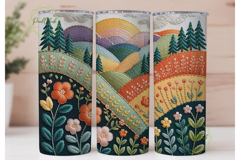 Embroidered Landscape 20oz Tumbler Wrap Sublimation PixelChick 