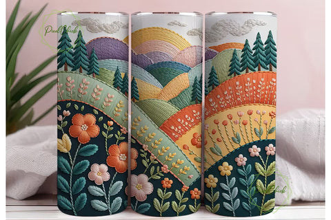 Embroidered Landscape 20oz Tumbler Wrap Sublimation PixelChick 