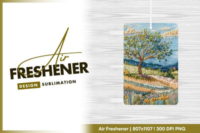 Embroidered Landscape Scene with Tree Flowers and Rolling Hills in Pastel Colors Sublimation Regulrcrative 