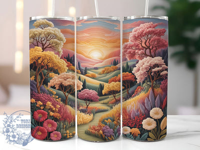 Embroidered Landscape Tumbler, 3d Landscape Tumbler, Embroidered Landscape, 20oz Skinny Tumbler, Nature Tumbler Wrap, Faux Stitch Texture, Sublimation Download Sublimation ToriDesigns 