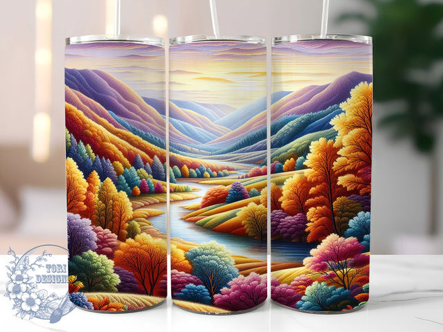 Embroidered Landscape Tumbler, 3d Landscape Tumbler, Embroidered Landscape, 20oz Skinny Tumbler, Nature Tumbler Wrap, Faux Stitch Texture, Sublimation Download Sublimation ToriDesigns 