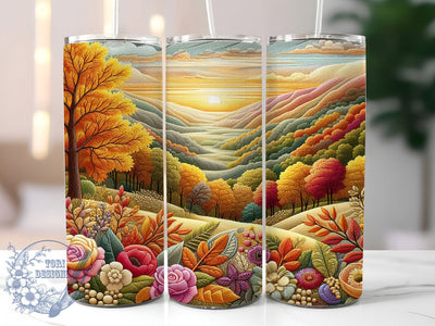 Embroidered Landscape Tumbler, 3d Landscape Tumbler, Embroidered Landscape, 20oz Skinny Tumbler, Nature Tumbler Wrap, Faux Stitch Texture, Sublimation Download Sublimation ToriDesigns 