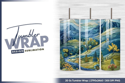 Embroidered mountain landscape tumbler png illustration Sublimation Regulrcrative 