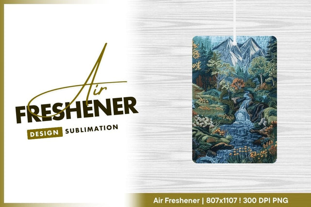 Embroidered mountain landscape with waterfall and forest Sublimation Regulrcrative 