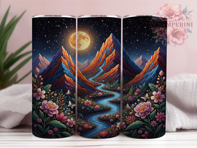 Embroidered Mountain Nature Tumbler, Nature Wrap, Scenic Design, Sublimation Art, 20oz Tumbler, Elegant Style, Outdoor Theme Sublimation Li Zamperini 