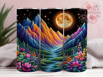 Embroidered Mountain Nature Tumbler, Nature Wrap, Scenic Design, Sublimation Art, 20oz Tumbler, Elegant Style, Outdoor Theme Sublimation Li Zamperini 