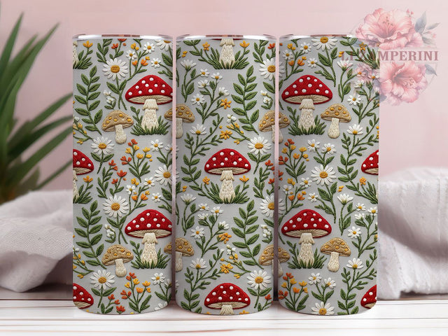 Embroidered Mushroom 20oz Tumbler, Embroidered Mushroom, Mushroom Tumbler, Embroidered Tumbler, 20oz Tumbler, Mushroom Design, Cottagecore Tumbler, Tumbler Wrap Sublimation Li Zamperini 