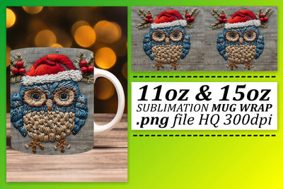 Embroidered Owl Christmas Mug Wrap 11oz 15oz Design Sublimation afrosvg 