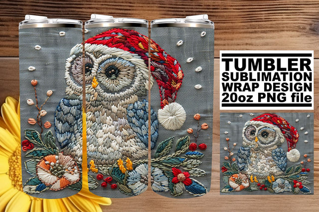Embroidered Owl Christmas Tumbler Wrap 20oz Design Sublimation afrosvg 