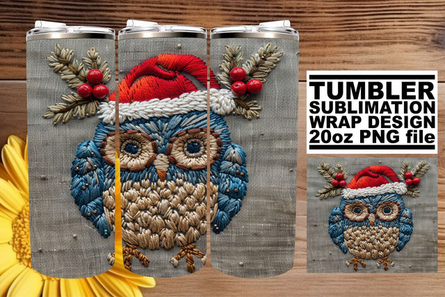 Embroidered Owl Christmas Tumbler Wrap 20oz Design Sublimation afrosvg 