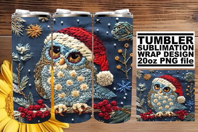 Embroidered Owl Christmas Tumbler Wrap Holiday 20oz Sublimation afrosvg 