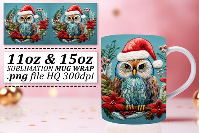 Embroidered Owl Mug Wrap Christmas 11oz 15oz Sublimation Sublimation afrosvg 