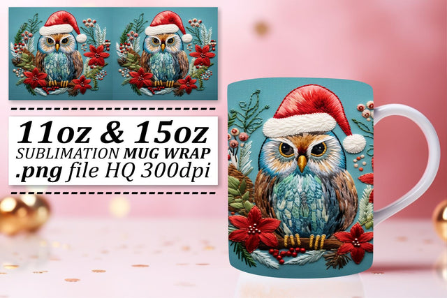 Embroidered Owl Mug Wrap Christmas 11oz 15oz Sublimation Sublimation afrosvg 
