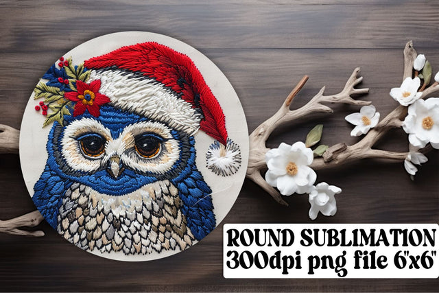 Embroidered Owl Round Design Christmas Sublimation afrosvg 