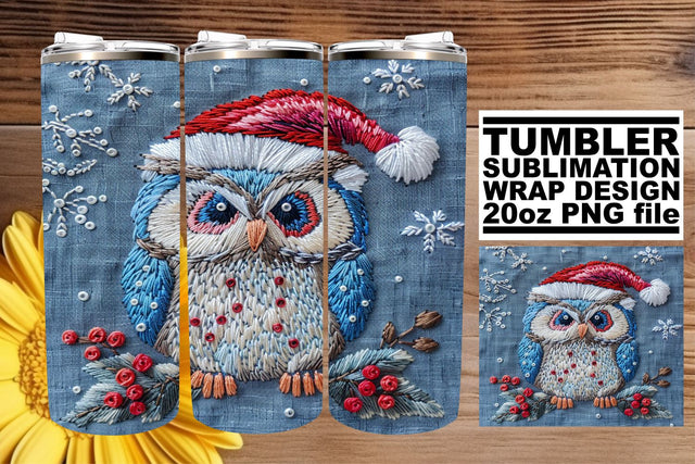 Embroidered Owl Wrap 20oz Tumbler Christmas Design Sublimation afrosvg 