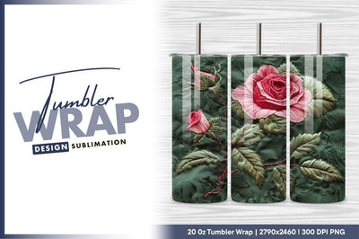 Embroidered Pink Roses On Dark Green Background Sublimation Regulrcrative 