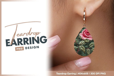 Embroidered Rose Teardrop Earring Png Close Up Sublimation Regulrcrative 