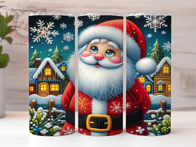 Embroidered Santa Christmas Tumbler, Christmas Stitch Wrap, Holiday Sewing Sublimation, Festive Santa Cup, 20Oz Skinny Tumbler Wrap, Handmade Christmas Mug, Cozy Embroidery Design Sublimation Lara' s Designs 