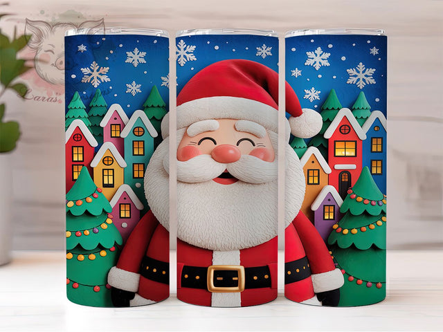 Embroidered Santa Christmas Tumbler, Christmas Stitch Wrap, Holiday Sewing Sublimation, Festive Santa Cup, 20Oz Skinny Tumbler Wrap, Handmade Christmas Mug, Cozy Embroidery Design Sublimation Lara' s Designs 