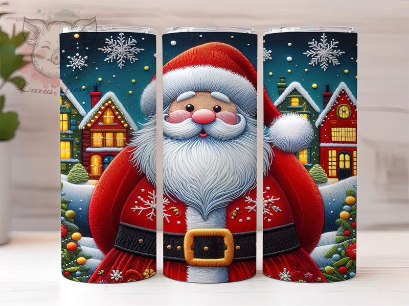 Embroidered Santa Christmas Tumbler, Christmas Stitch Wrap, Holiday Sewing Sublimation, Festive Santa Cup, 20Oz Skinny Tumbler Wrap, Handmade Christmas Mug, Cozy Embroidery Design Sublimation Lara' s Designs 