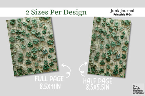 Embroidered St. Patrick's Day Digital Junk Journal Kit Half Pages Digital Pattern Fine Purple Elephant Creations 