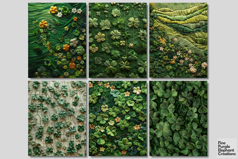 Embroidered St. Patrick's Day Digital Junk Journal Kit Half Pages Digital Pattern Fine Purple Elephant Creations 