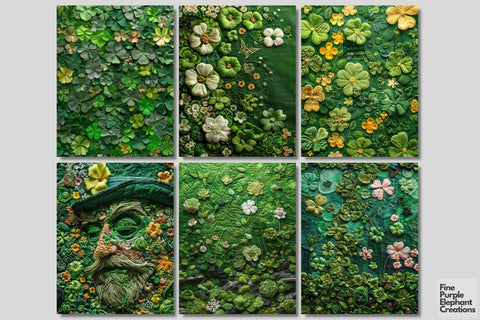 Embroidered St. Patrick's Day Digital Junk Journal Kit Half Pages Digital Pattern Fine Purple Elephant Creations 