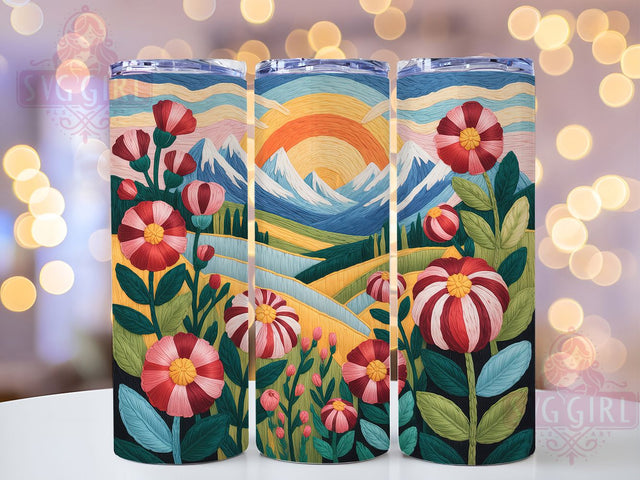 Embroidered Sunset Mountain Tumbler, Sunset Landscape, Scenic Wrap, Sublimation Art, 20oz Tumbler, Elegant Design, Nature Theme Sublimation SvggirlplusArt 