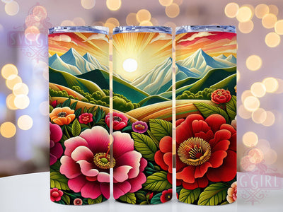 Embroidered Sunset Mountain Tumbler, Sunset Landscape, Scenic Wrap, Sublimation Art, 20oz Tumbler, Elegant Design, Nature Theme Sublimation SvggirlplusArt 