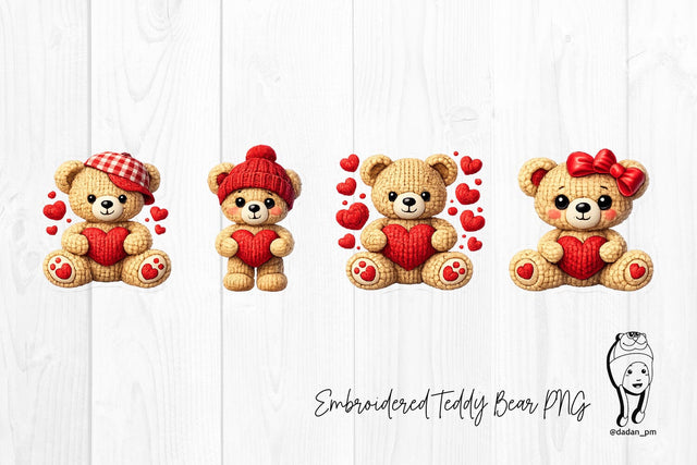 Embroidered Teddy Bear PNG – Cute Fluffy Bear Digital Embroidery Clipart SVG dadan_pm 