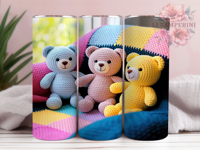 Embroidered Teddy Bear Tumbler, Cute Bear Design, Embroidered Bear Art, 20Oz Wrap Design, Bear Sublimation, Stitch Style Pattern, Adorable Teddy Theme Sublimation Li Zamperini 
