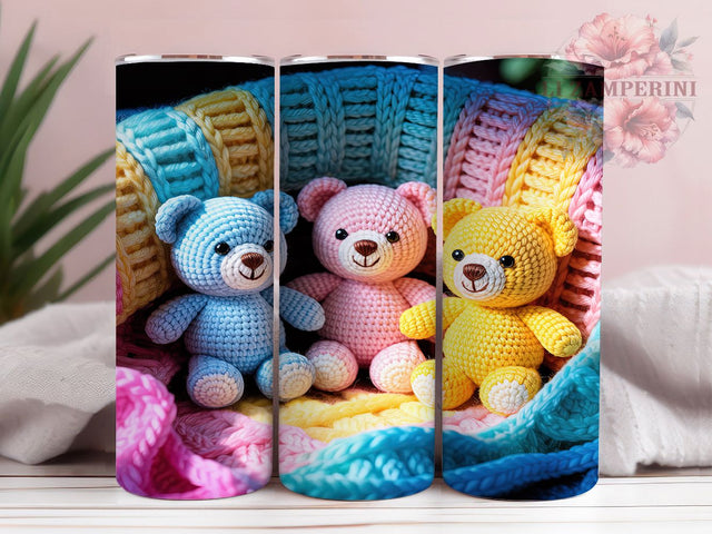 Embroidered Teddy Bear Tumbler, Cute Bear Design, Embroidered Bear Art, 20Oz Wrap Design, Bear Sublimation, Stitch Style Pattern, Adorable Teddy Theme Sublimation Li Zamperini 