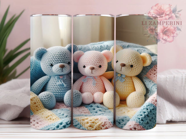 Embroidered Teddy Bear Tumbler, Cute Bear Design, Embroidered Bear Art, 20Oz Wrap Design, Bear Sublimation, Stitch Style Pattern, Adorable Teddy Theme Sublimation Li Zamperini 