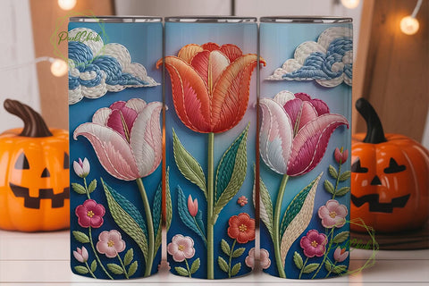 Embroidered Tulips 20oz Tumbler Wrap Sublimation PixelChick 