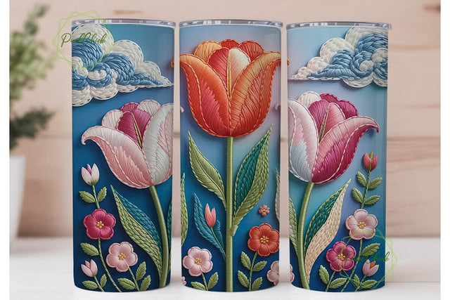 Embroidered Tulips 20oz Tumbler Wrap Sublimation PixelChick 