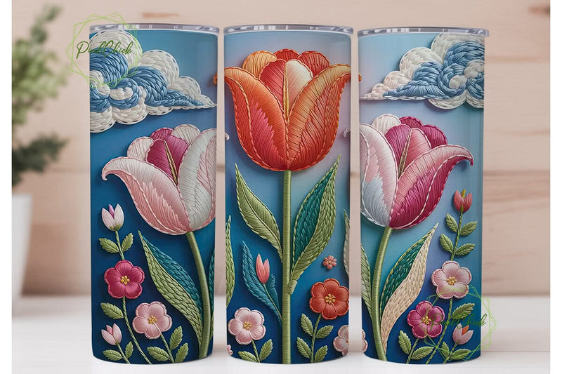 Embroidered Tulips 20oz Tumbler Wrap Sublimation PixelChick 