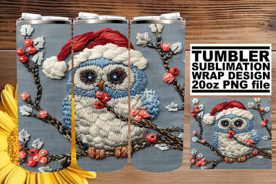 Embroidered Winter Owl Wrap 20oz Christmas Tumbler Sublimation afrosvg 
