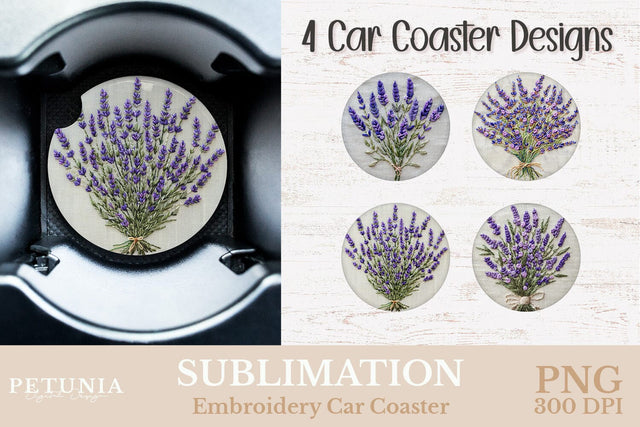 Embroidery Car Coaster PNG | Car Coaster Sublimation Designs Sublimation Petunia Digital Design 