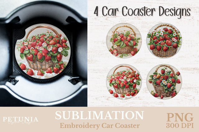 Embroidery Car Coaster PNG | Car Coaster Sublimation Designs Sublimation Petunia Digital Design 