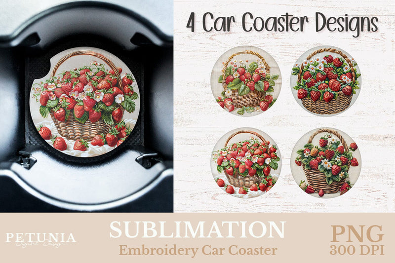 Embroidery Car Coaster PNG | Car Coaster Sublimation Designs Sublimation Petunia Digital Design 