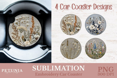 Embroidery Car Coaster PNG | Car Coaster Sublimation Designs Sublimation Petunia Digital Design 