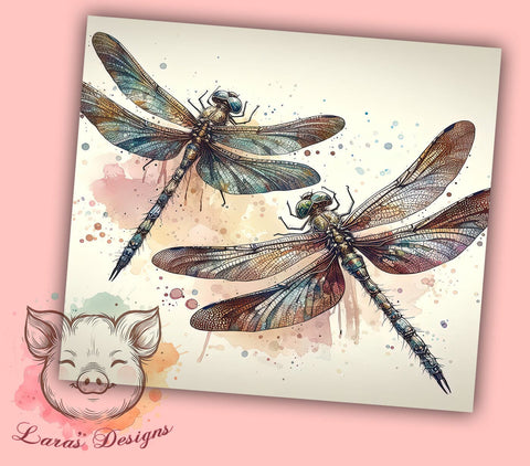 Embroidery Dragonflies 20 oz Skinny Tumbler Sublimation Design, Straight & Tapered Tumbler Png, Dragonfly Tumbler Png, Digital Download PNG Sublimation Lara' s Designs 